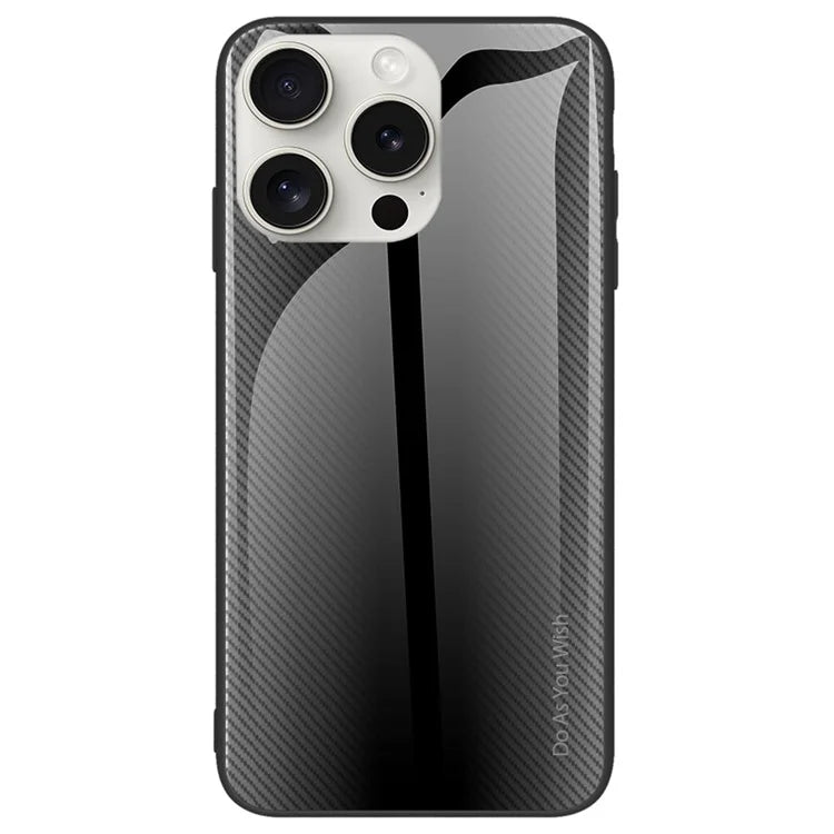 For iPhone 16 Pro Max Case Carbon Fiber Texture Tempered Glass+TPU Phone Cover