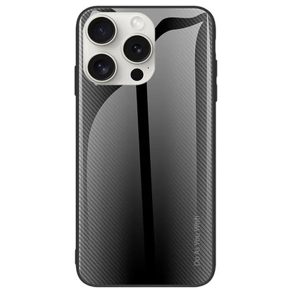 For iPhone 16 Pro Max Case Carbon Fiber Texture Tempered Glass+TPU Phone Cover