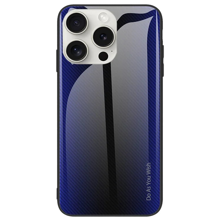 For iPhone 16 Pro Max Case Carbon Fiber Texture Tempered Glass+TPU Phone Cover