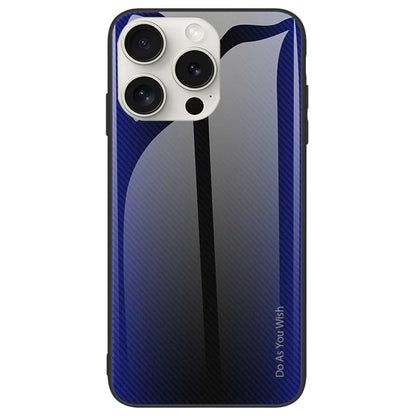 For iPhone 16 Pro Max Case Carbon Fiber Texture Tempered Glass+TPU Phone Cover