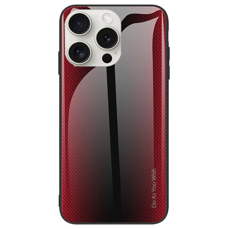 For iPhone 16 Pro Max Case Carbon Fiber Texture Tempered Glass+TPU Phone Cover