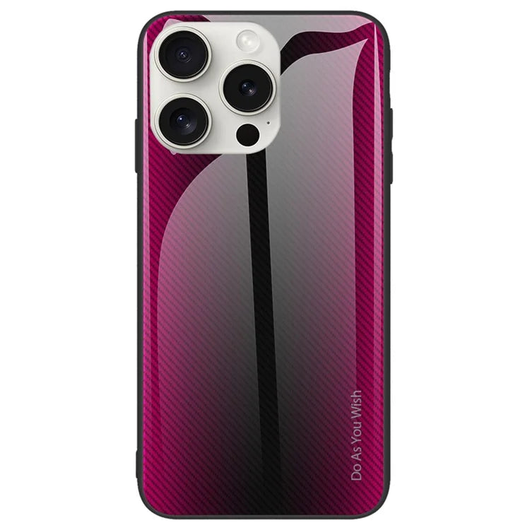 For iPhone 16 Pro Max Case Carbon Fiber Texture Tempered Glass+TPU Phone Cover