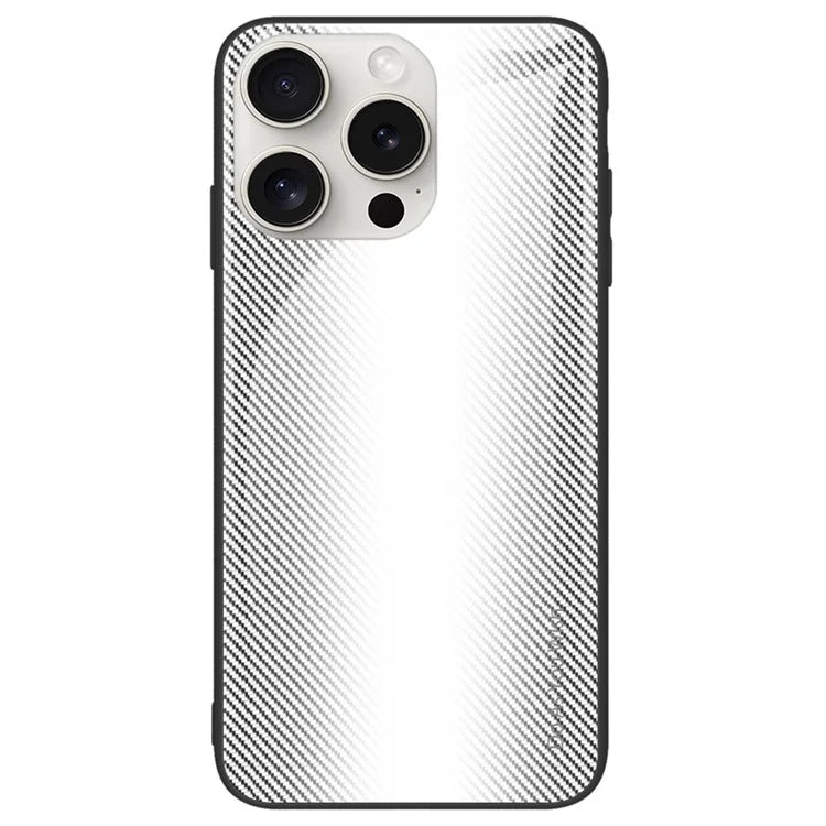 For iPhone 16 Pro Max Case Carbon Fiber Texture Tempered Glass+TPU Phone Cover