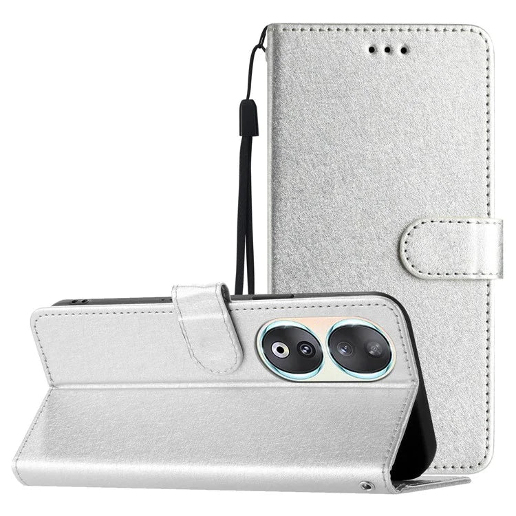 For Honor 90 Cell Phone Case Silk Texture Shockproof Leather Cover with Wallet