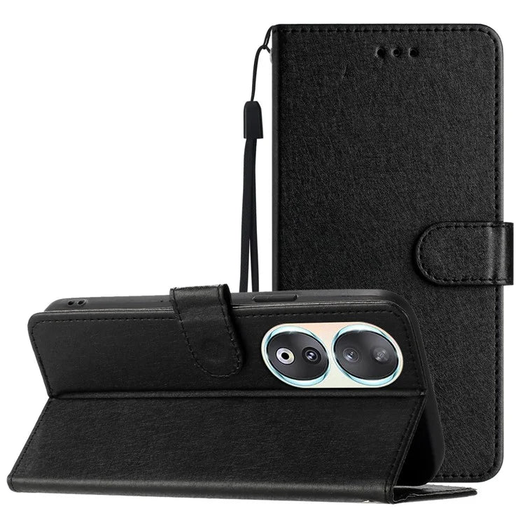 For Honor 90 Cell Phone Case Silk Texture Shockproof Leather Cover with Wallet