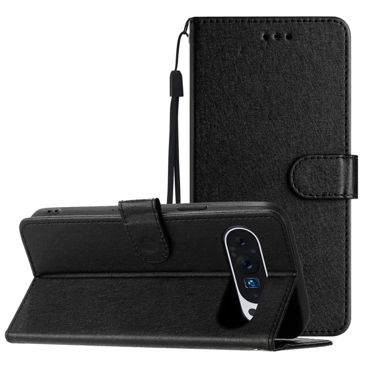 For Google Pixel 9 / 9 Pro Case Silk Texture Anti-Fall Leather Wallet Stand Smartphone Cover