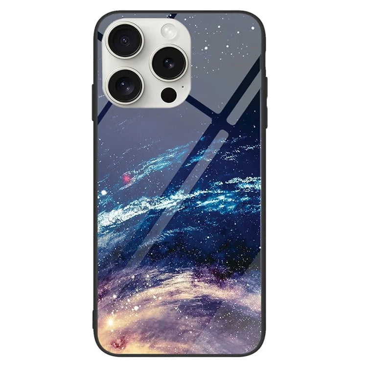 For iPhone 16 Pro Case Pattern Print Tempered Glass+PC+TPU Anti-Drop Phone Cover