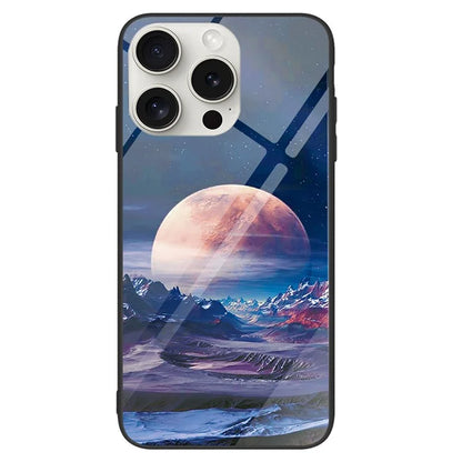 For iPhone 16 Pro Case Pattern Print Tempered Glass+PC+TPU Anti-Drop Phone Cover