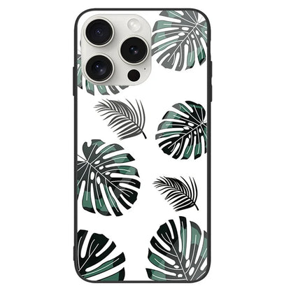 For iPhone 16 Pro Case Pattern Print Tempered Glass+PC+TPU Anti-Drop Phone Cover