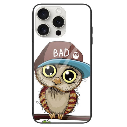 For iPhone 16 Pro Case Pattern Print Tempered Glass+PC+TPU Anti-Drop Phone Cover