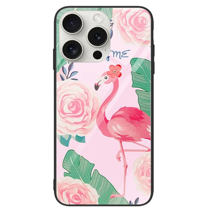 For iPhone 16 Pro Case Pattern Print Tempered Glass+PC+TPU Anti-Drop Phone Cover