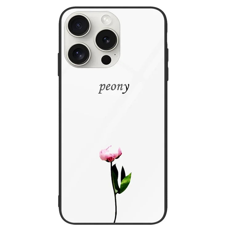 For iPhone 16 Pro Case Pattern Print Tempered Glass+PC+TPU Anti-Drop Phone Cover
