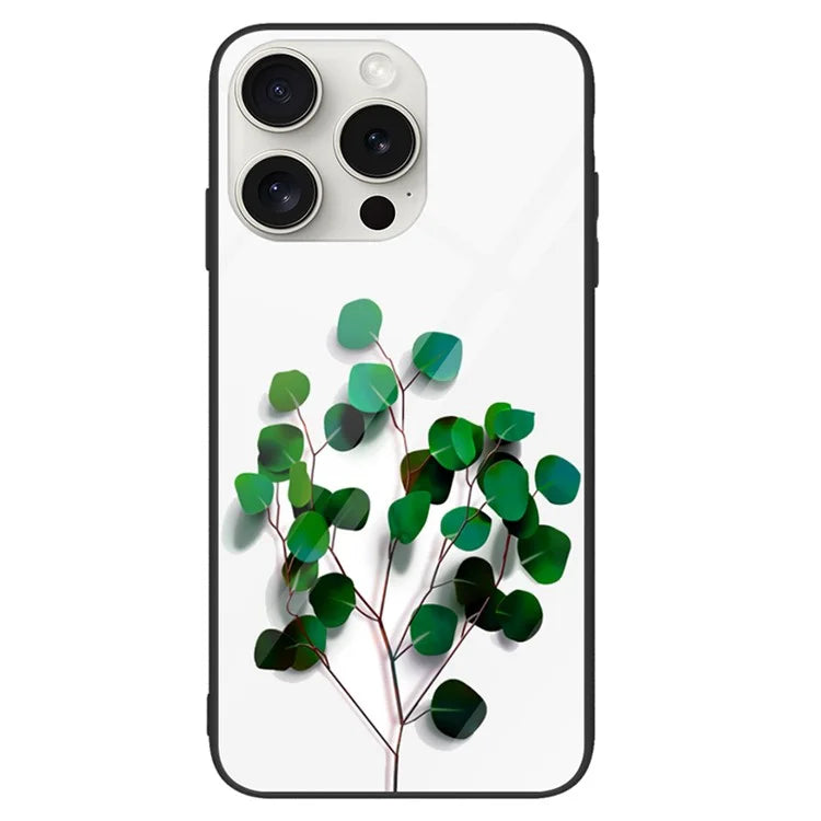 For iPhone 16 Pro Case Pattern Print Tempered Glass+PC+TPU Anti-Drop Phone Cover