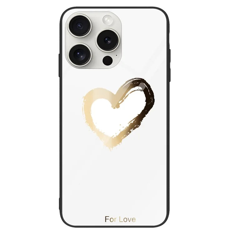 For iPhone 16 Pro Case Pattern Print Tempered Glass+PC+TPU Anti-Drop Phone Cover