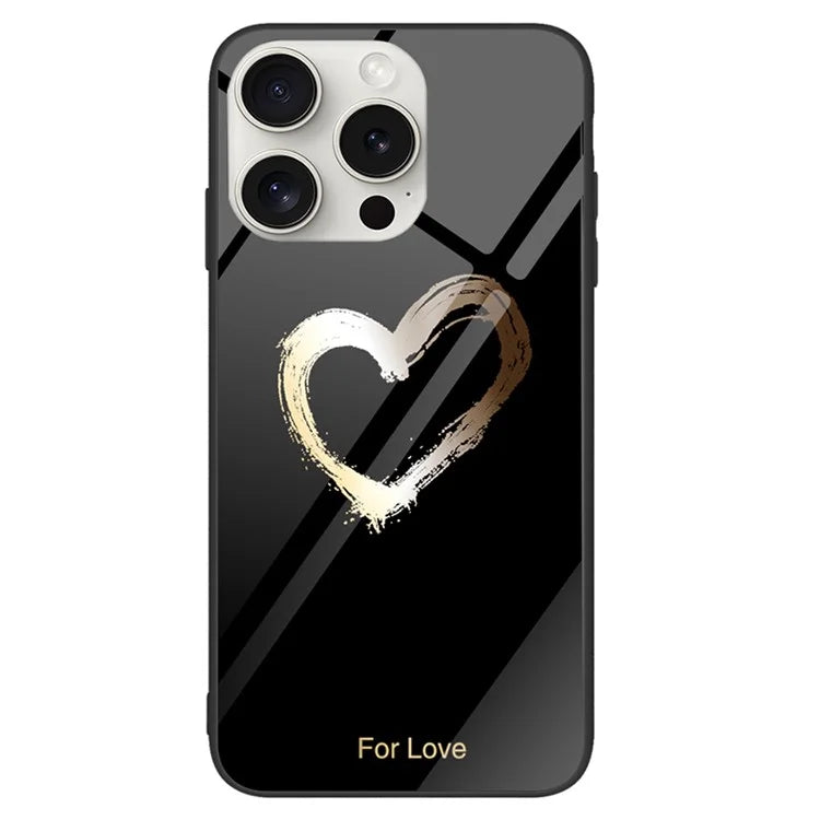 For iPhone 16 Pro Case Pattern Print Tempered Glass+PC+TPU Anti-Drop Phone Cover