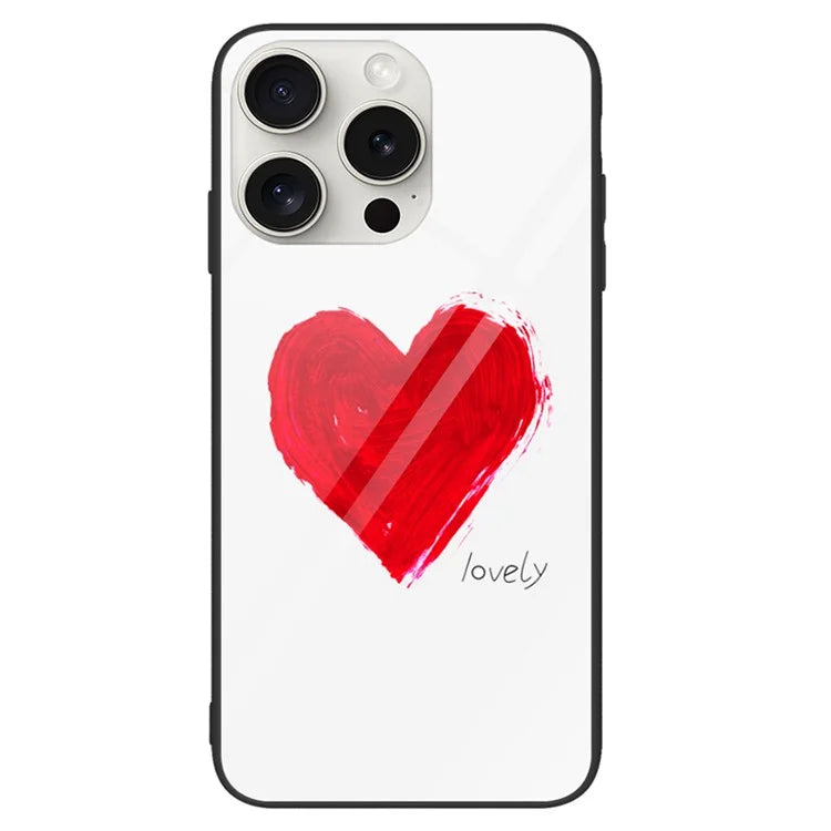 For iPhone 16 Pro Case Pattern Print Tempered Glass+PC+TPU Anti-Drop Phone Cover