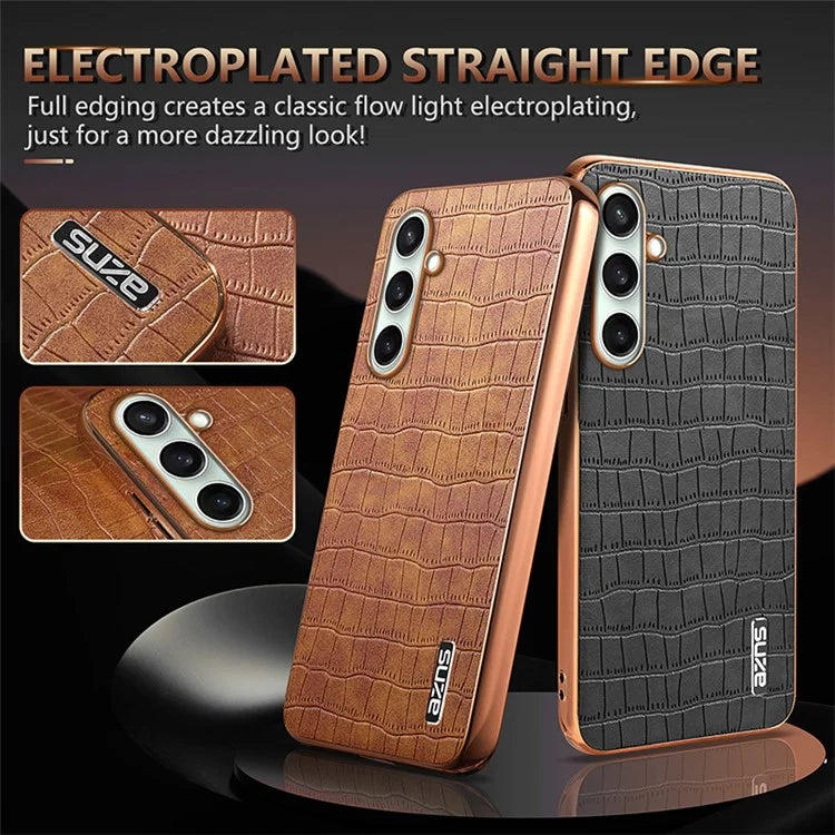 AZNS For Samsung Galaxy S24 FE Case Electroplating Crocodile Texture PU+TPU Phone Cover