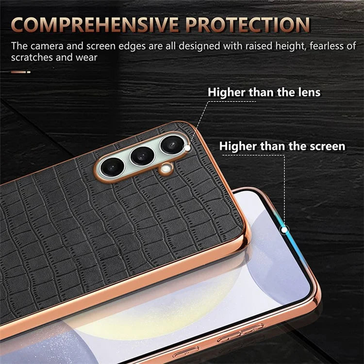 AZNS For Samsung Galaxy S24 FE Case Electroplating Crocodile Texture PU+TPU Phone Cover