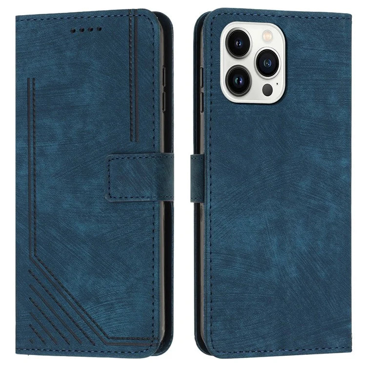 For iPhone 16 Pro Max Case Imprinted Lines Leather Phone Cover Bookstyle Folding Stand