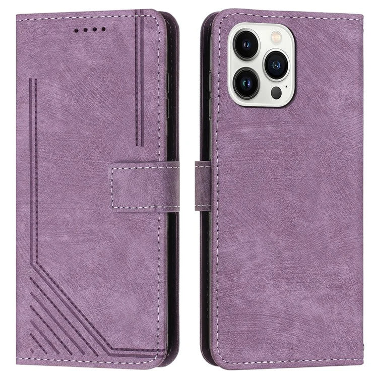 For iPhone 16 Pro Case Lines Pattern Skin-Touch Phone Leather Cover