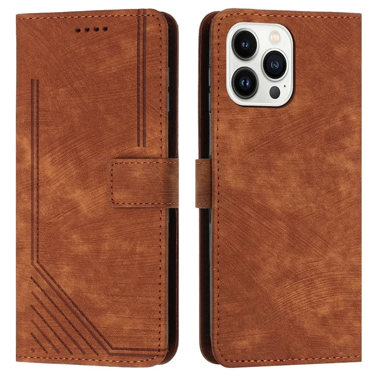 For iPhone 16 Pro Case Lines Pattern Skin-Touch Phone Leather Cover