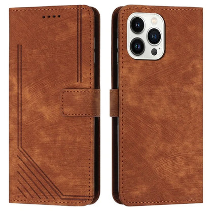 For iPhone 16 Pro Case Lines Pattern Skin-Touch Phone Leather Cover