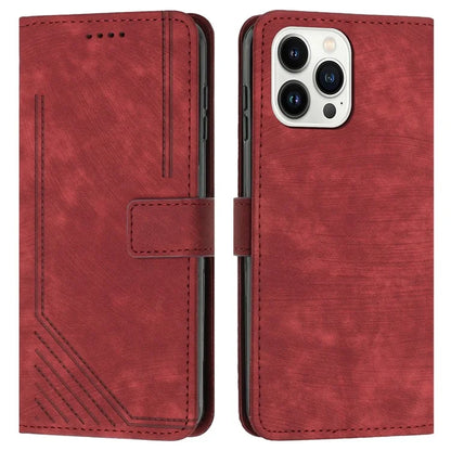 For iPhone 16 Pro Case Lines Pattern Skin-Touch Phone Leather Cover