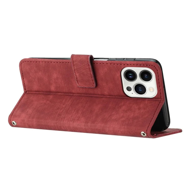 For iPhone 16 Pro Case Lines Pattern Skin-Touch Phone Leather Cover