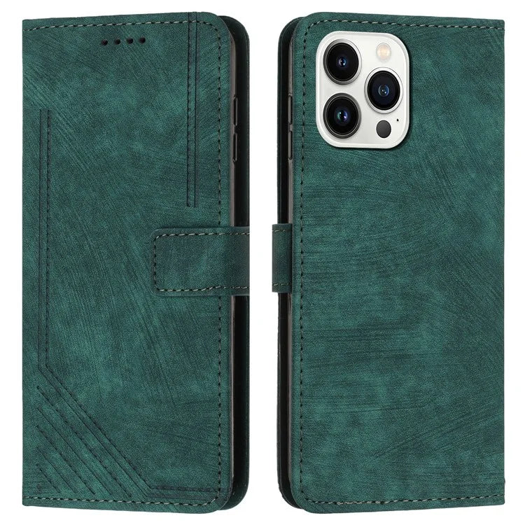 For iPhone 16 Pro Case Lines Pattern Skin-Touch Phone Leather Cover
