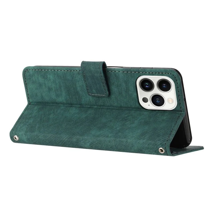 For iPhone 16 Pro Case Lines Pattern Skin-Touch Phone Leather Cover