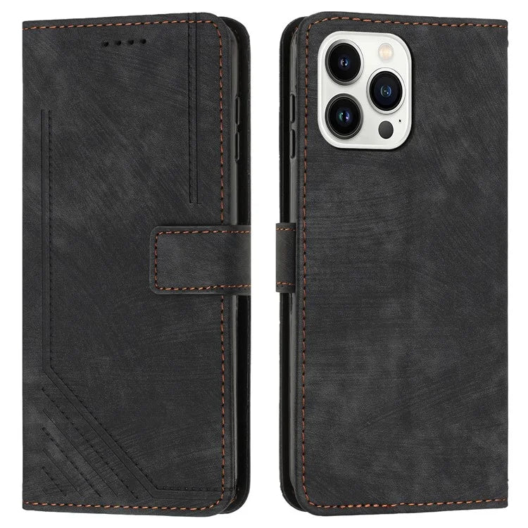 For iPhone 16 Pro Case Lines Pattern Skin-Touch Phone Leather Cover