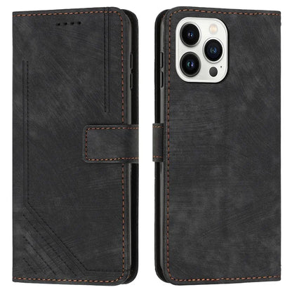 For iPhone 16 Pro Case Lines Pattern Skin-Touch Phone Leather Cover