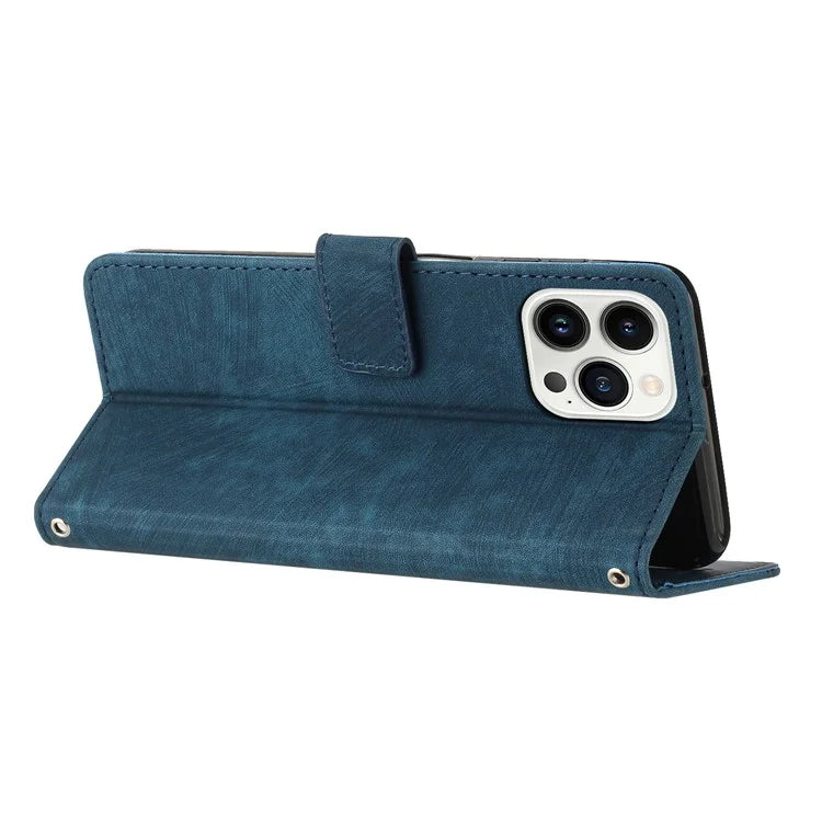 For iPhone 16 Pro Case Lines Pattern Skin-Touch Phone Leather Cover