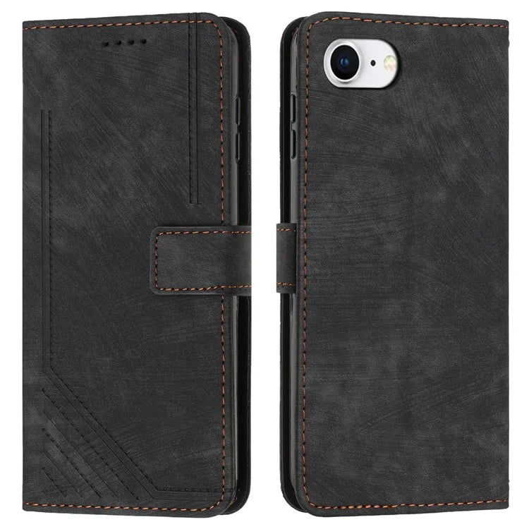 For iPhone SE (2024) Case Lines Pattern Skin-Touch Leather Wallet Phone Cover