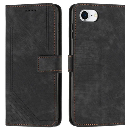 For iPhone SE (2024) Case Lines Pattern Skin-Touch Leather Wallet Phone Cover