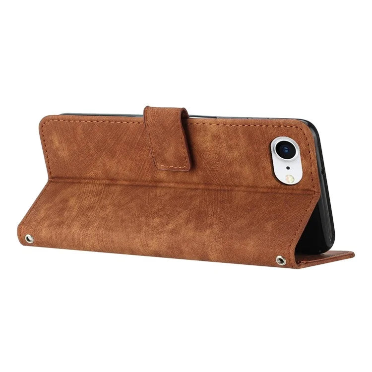 For iPhone SE (2024) Case Lines Pattern Skin-Touch Leather Wallet Phone Cover