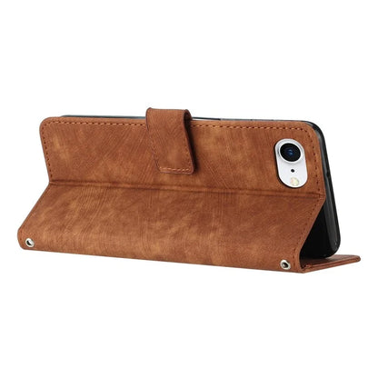 For iPhone SE (2024) Case Lines Pattern Skin-Touch Leather Wallet Phone Cover