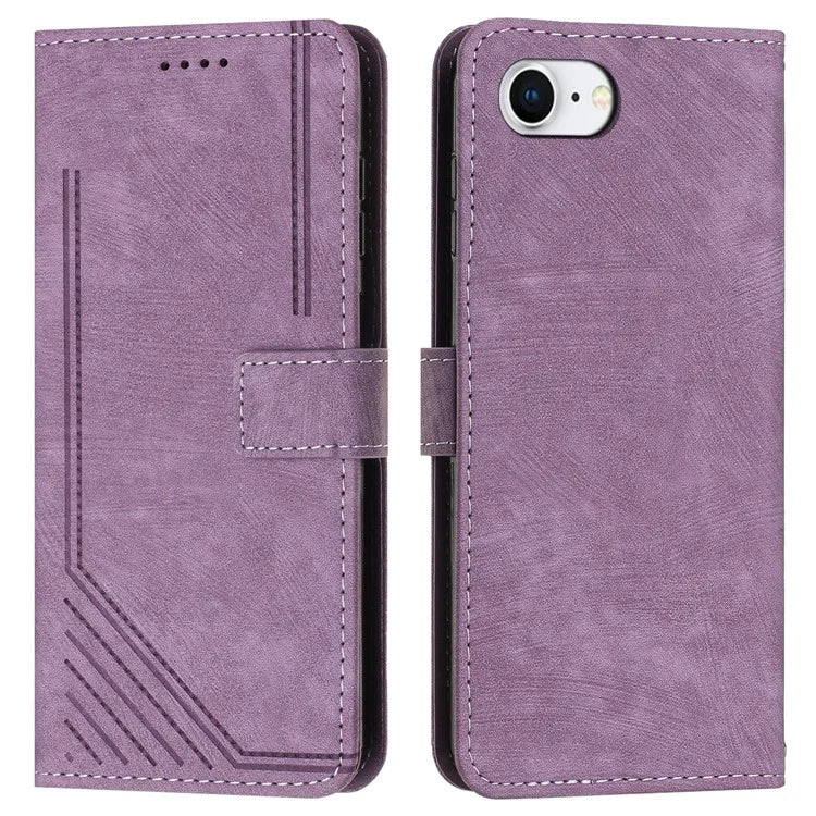 For iPhone SE (2024) Case Lines Pattern Skin-Touch Leather Wallet Phone Cover