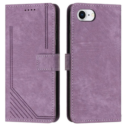For iPhone SE (2024) Case Lines Pattern Skin-Touch Leather Wallet Phone Cover