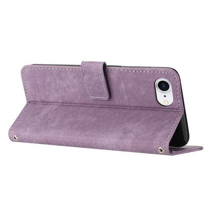 For iPhone SE (2024) Case Lines Pattern Skin-Touch Leather Wallet Phone Cover