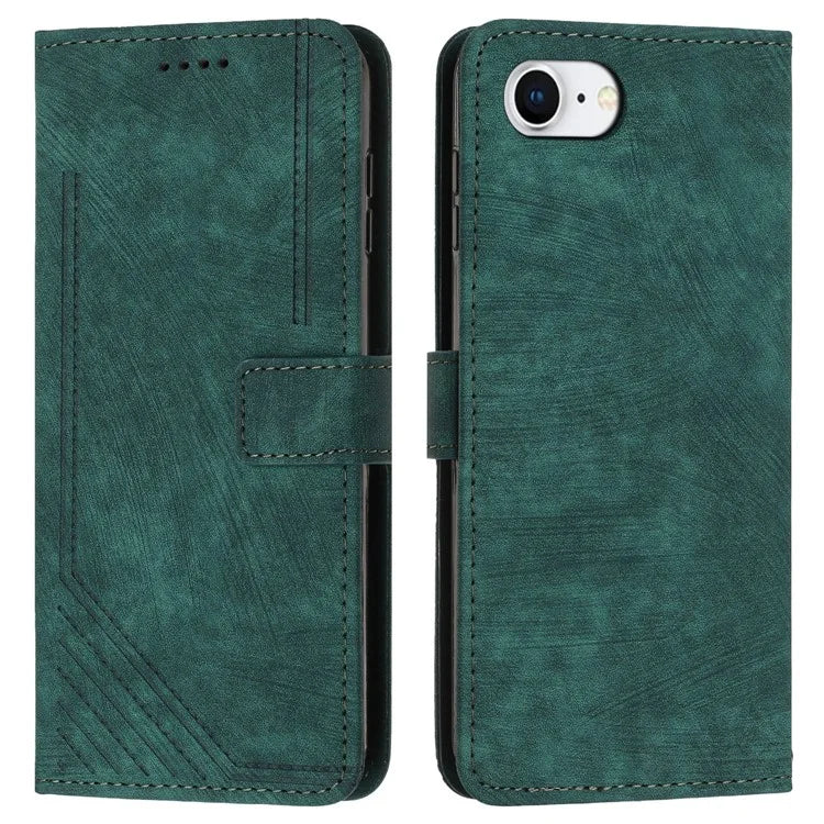 For iPhone SE (2024) Case Lines Pattern Skin-Touch Leather Wallet Phone Cover