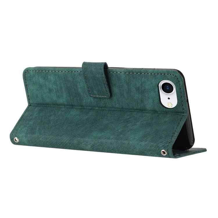 For iPhone SE (2024) Case Lines Pattern Skin-Touch Leather Wallet Phone Cover