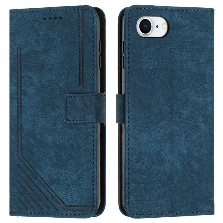 For iPhone SE (2024) Case Lines Pattern Skin-Touch Leather Wallet Phone Cover