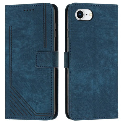 For iPhone SE (2024) Case Lines Pattern Skin-Touch Leather Wallet Phone Cover