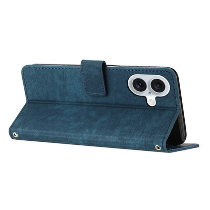 For iPhone 16 Case Lines Pattern Leather Phone Cover Card Holder Stand Wrist Strap
