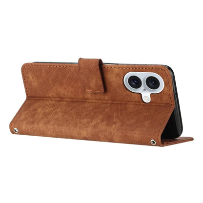 For iPhone 16 Case Lines Pattern Leather Phone Cover Card Holder Stand Wrist Strap