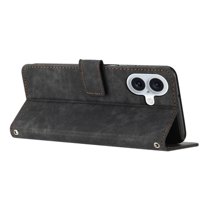 For iPhone 16 Case Lines Pattern Leather Phone Cover Card Holder Stand Wrist Strap