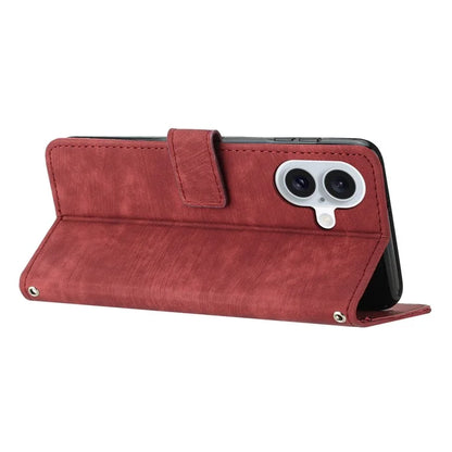 For iPhone 16 Case Lines Pattern Leather Phone Cover Card Holder Stand Wrist Strap