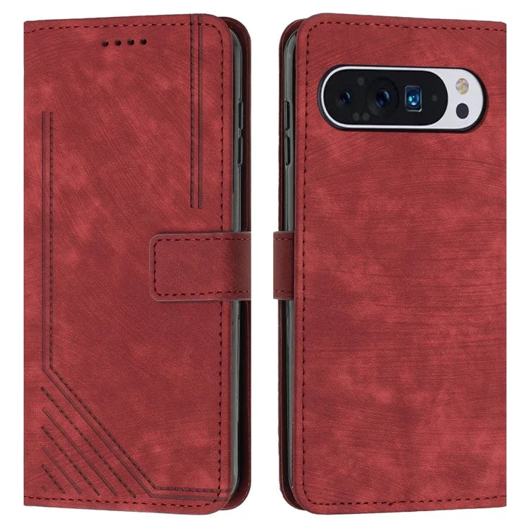 For Google Pixel 9 Pro XL Case Lines Imprinted Folio Flip Leather Phone Cover