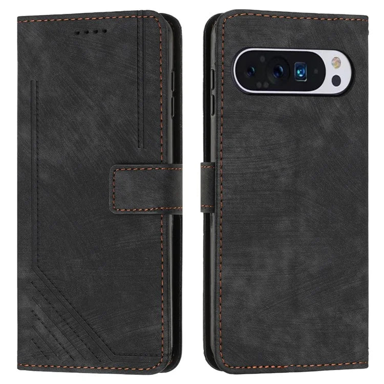 For Google Pixel 9 / Pixel 9 Pro Case Lines Leather Skin-Touch Phone Cover Stand Function